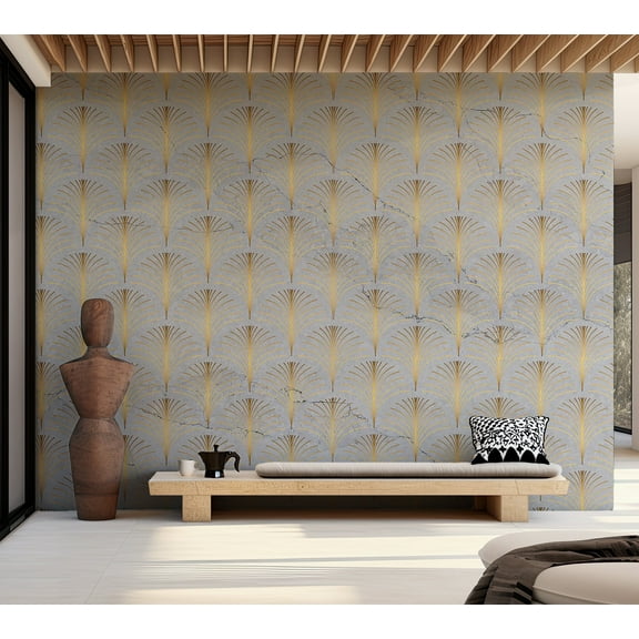 Abstract Wallpaper Wall Mural - Linear Pattern With Gold