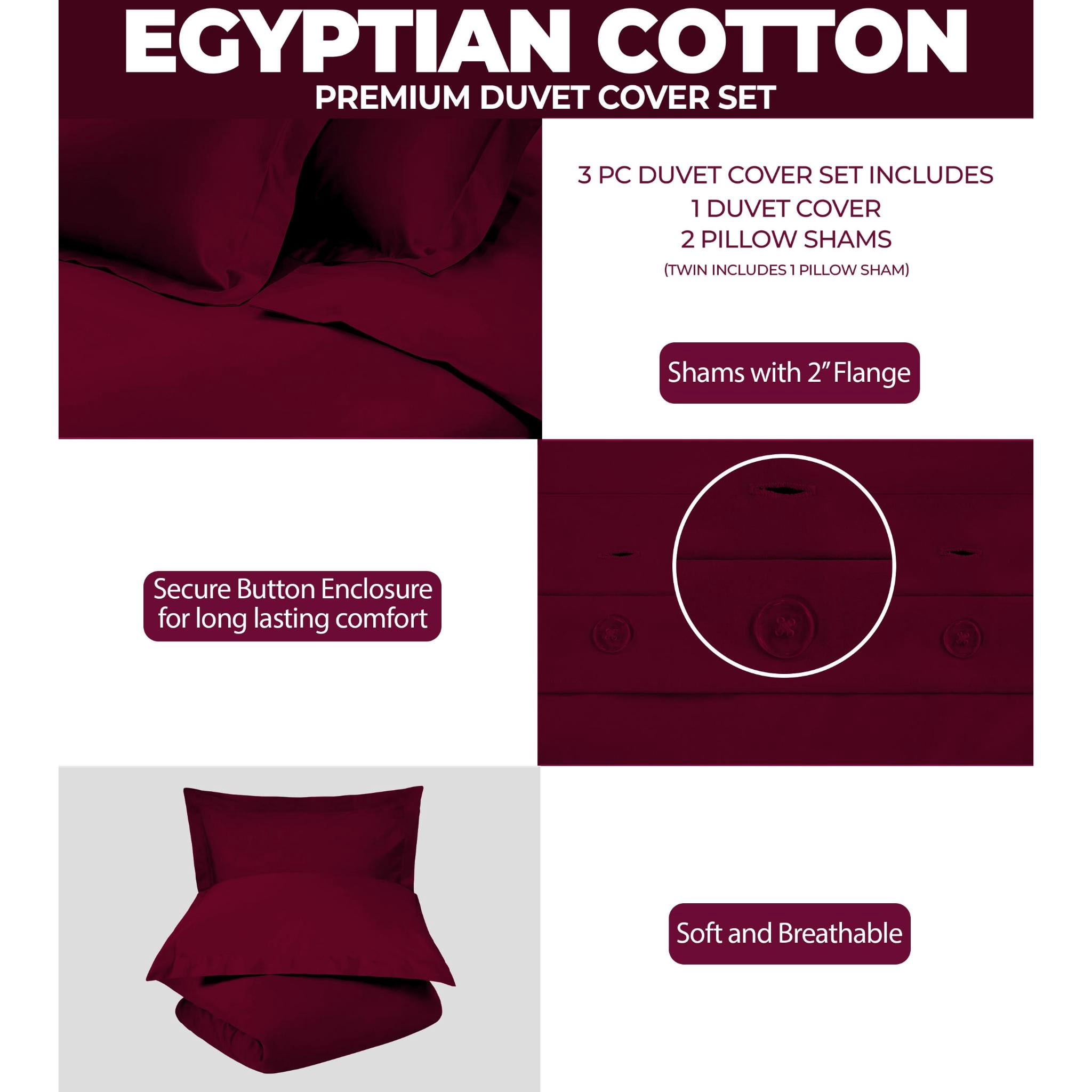 Superior Egyptian Cotton 300 Thread Count Duvet Cover Set, King/ Cal King, Burgundy