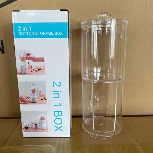Caja de almacenamiento de plástico para hisopos de algodón Caja de hisopos de algodón redonda de cristal Caja de joyería transparente Caja de hisopos Caja de algodón cosmético superpuesta