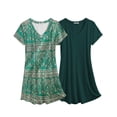 thumbnail image 5 of Ekouaer 2 Pack Womens V-Neck Nightgowns Soft Short Sleeve Sleepdress with Floral Print and Pockets, 5 of 6