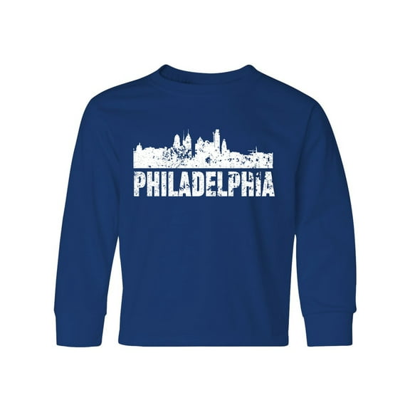 Inktastic Philadelphia Skyline Grunge Long Sleeve Youth T-Shirt