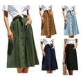thumbnail image 5 of Hobeauty Pockets Midi Skirt High Waist A-line Women's Solid Color Large Hem Casual Office Lady Leisure with Buttons Decor Mid-calf Length Perfect for Women Who, 5 of 8