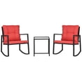 thumbnail image 1 of Red 3-Piece Outdoor Rocking Bistro Set with Wicker Chairs & Glass Table - Patio Conversation Seating for Porch & Garden Relaxation, 1 of 7