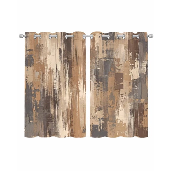 Brown Abstract Sheer Curtains 54 Inch Length 2 Panels Set for Living Room/Bedroom, Vintage Geometric Gradient Oil Painting Modern Kitchen Curtains Grommet Curtains Window Treatments 42"x54"x2