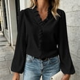 thumbnail image 3 of cocolona Blouses for Women Trendy Ruffle V Neck Long Sleeve Pullover Fall Shirts Fashion Casual Solid Color Fall Tops Outfits, 3 of 5