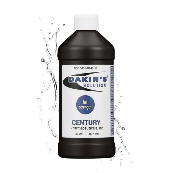 Dakin's Solution Full-Strength 0.5% Sodium Hypochlorite Wound Cleanser for Acute and Chronic Wounds, Antimicrobial No-Rinse Formula, 16 oz