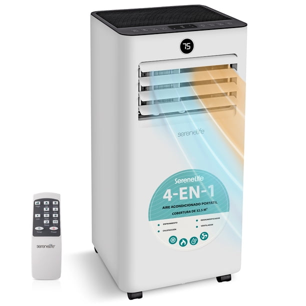 Aire Acondicionado y Calefactor Portátil 10000 BTU SereneLife, Mini AC con Deshumidificador y Ventilador, Cobertura de 42 m², Incluye Control Remoto y Kit de Montaje para Ventana
