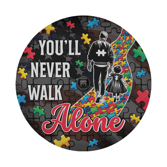 Lotusprinthandmade Autism Awareness Father Daughter Spare Tire Cover With Backup Camera Hole