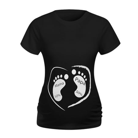 

Pregnancy Women Summer Nursing Short Sleeve Cute Cartoon Baby Foot Printed Round Neck T-shirt Casual Loose Top for Maternity