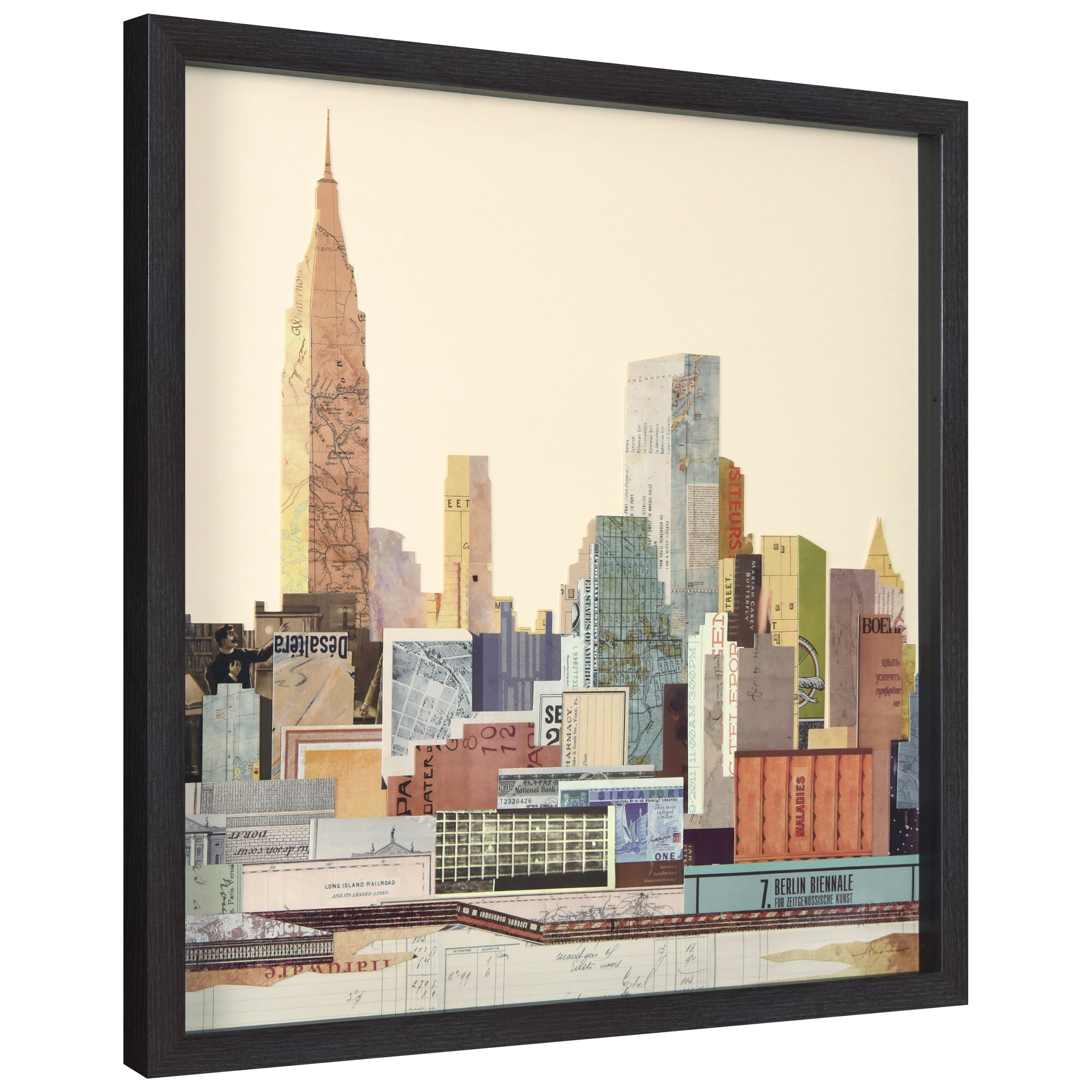 Empire Art Direct New York City Skyline C Dimensional Collage Framed Graphic Art Under Glass Wall Art, 25" x 25" x 1.4", Ready to Hang