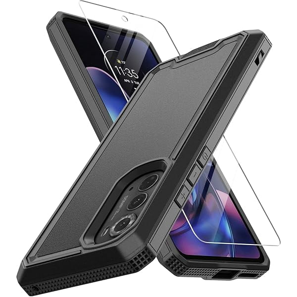 wonima11 for Motorola Edge 2022 Case, Moto Edge 2022 Heavy Duty Case with Screen Protector, Military Grade Drop Proof Cover, Dual Layer Rugged Protective Shell (Black)