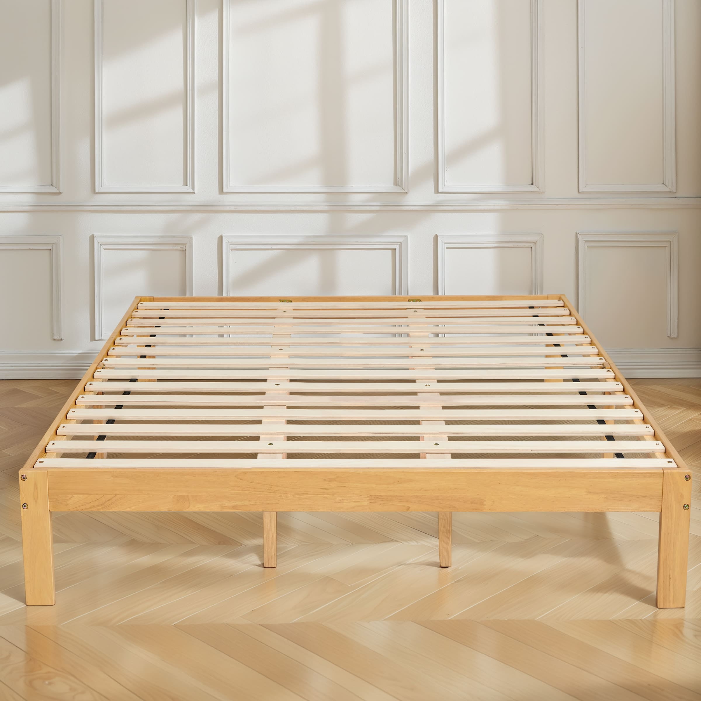 Subrtex 12" Solid Wood Platform Bed Frame with Wooden Slats, Natural Wood, Queen