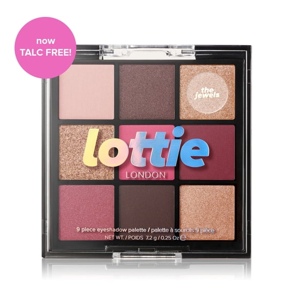 Lottie London Eyeshadow Palette The Jewels, Pink Browns, 9 Pan Eyeshadow Palette, Talc Free, 0.25 oz