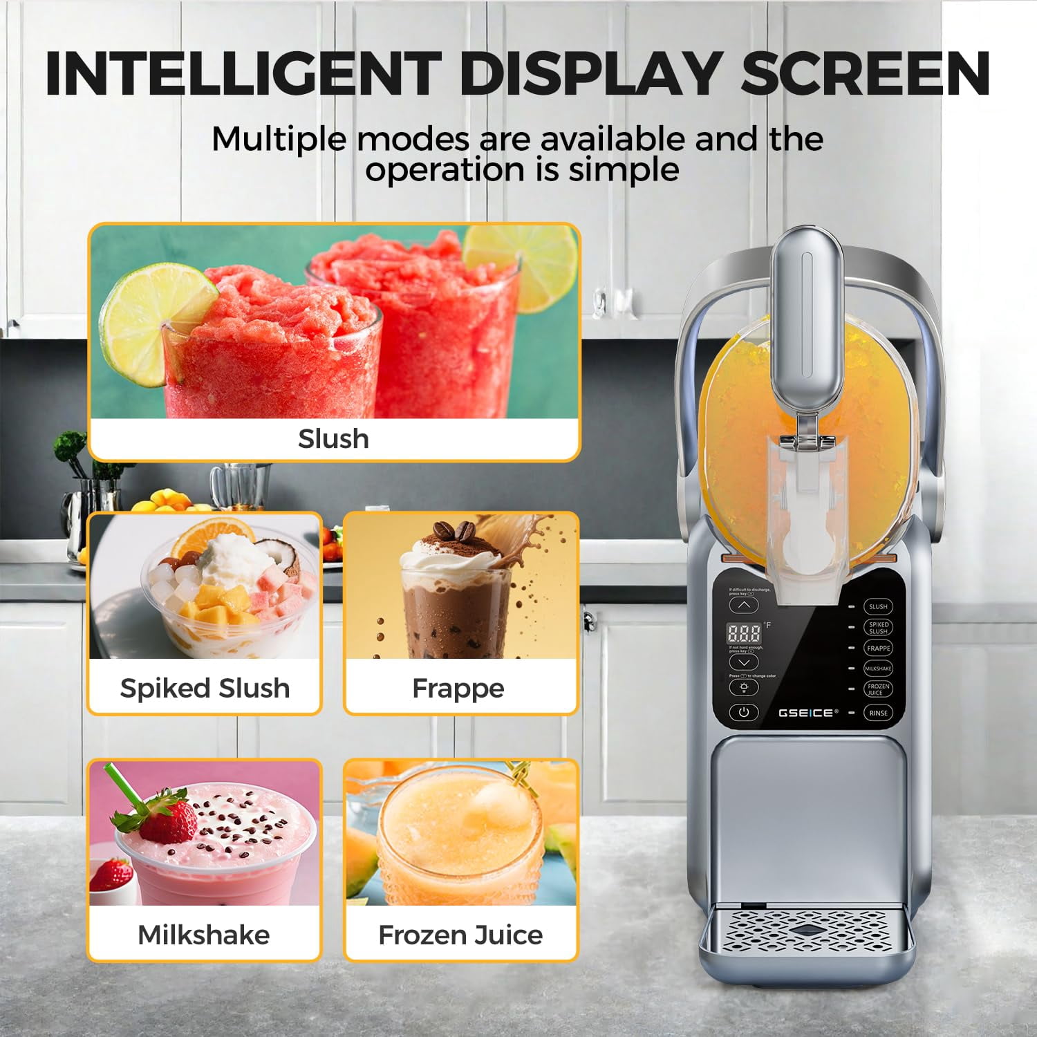 Slushie Machine 101oz No Ice Needed, Slushy Machine for Home with Portable Handle-Gray, Frozen Drink Machine with 5 Preset Programs for Margaritas, Frappés, Milk Shake and More, LED Display