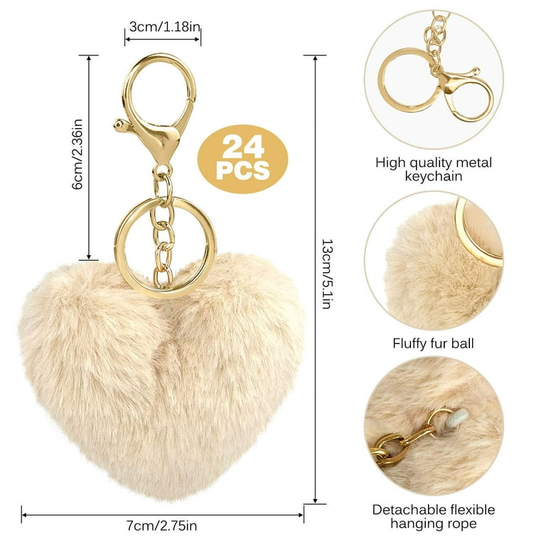 Women's Heart Puffball Keychain Faux Fur Pom Pom Keyholder Bag