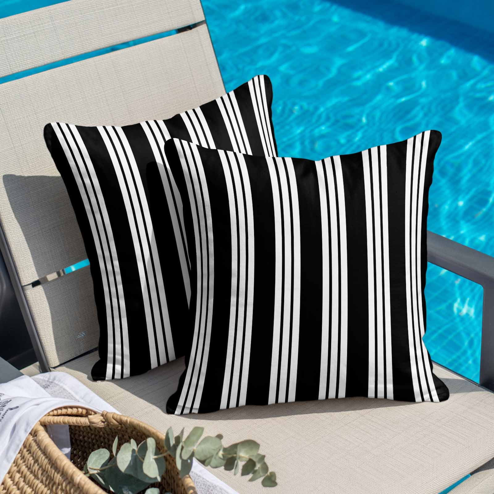 Throw Pillow Covers, Striped Black White Decorative Throw Pillow Covers 18x18 Inch, Farmhouse Line Stripes Classic Square Linen Pillow Cases for Couch/Living Room/Sofa