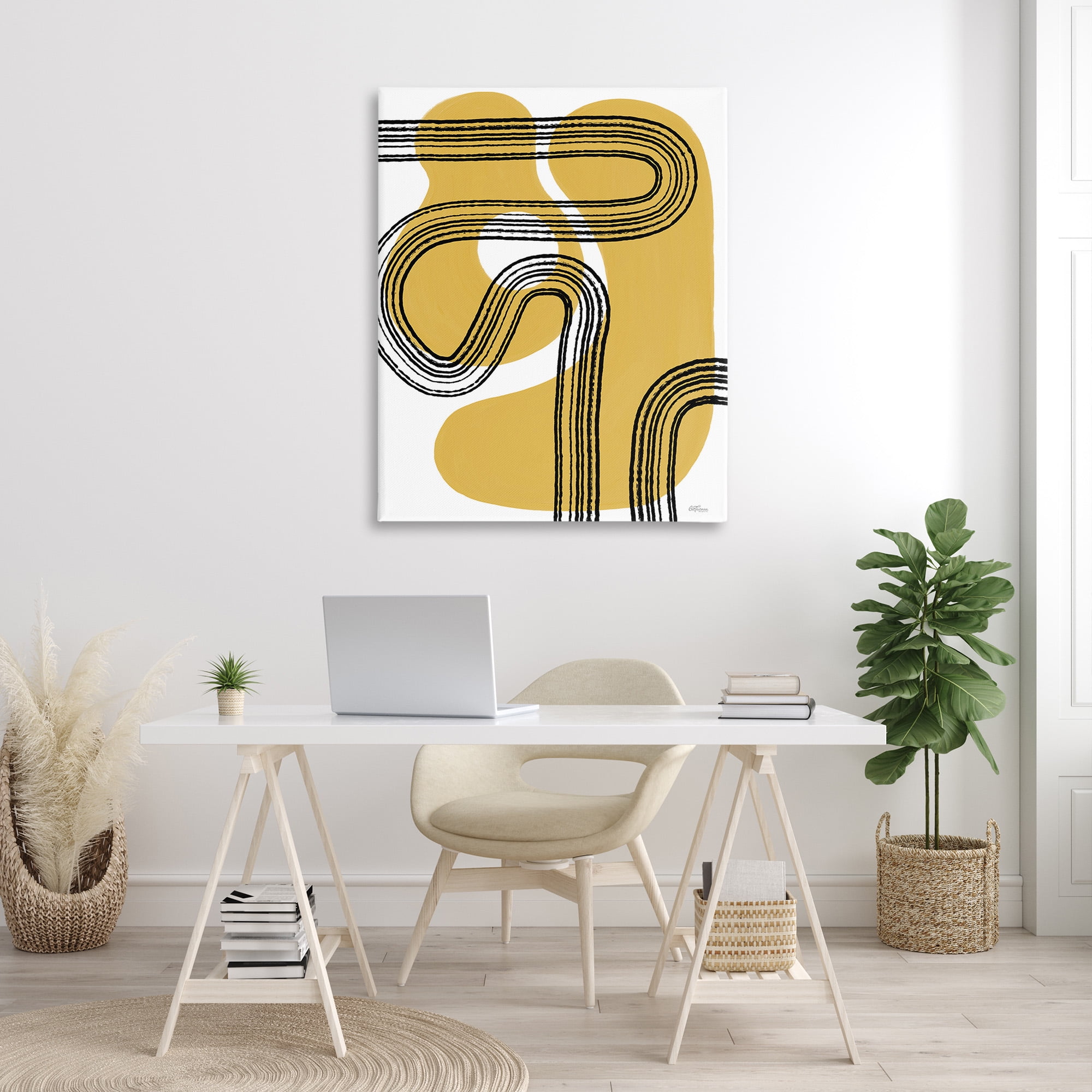 Stupell Industries Curved Stripes on Shapes Abstract Painting Gallery Wrapped Canvas Art Print Wall Art, 36 x 48