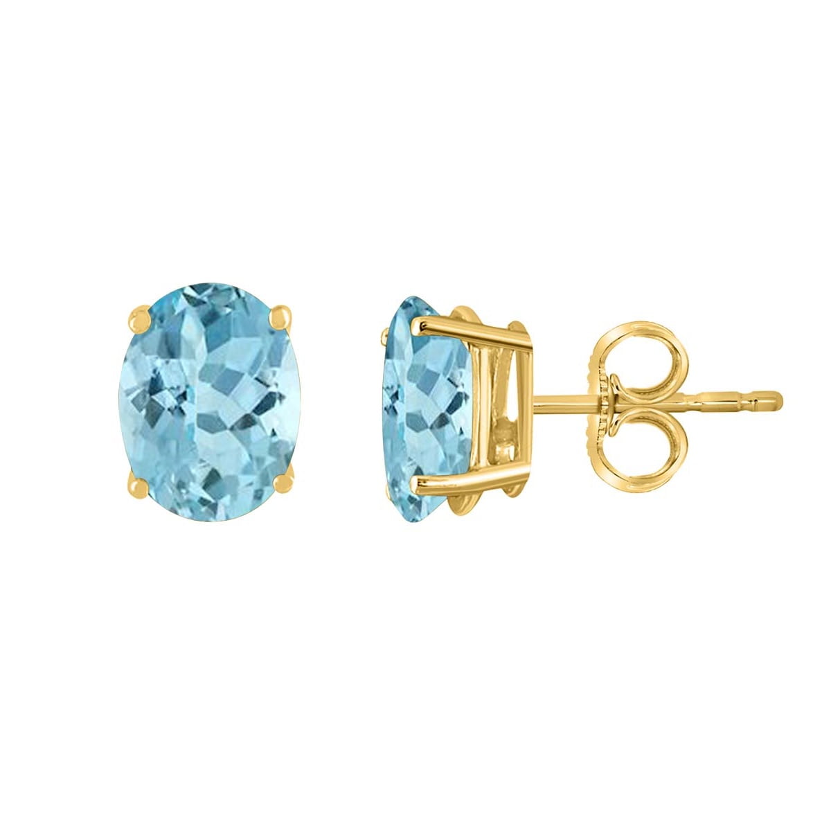 AoneJewelryOval Aquamarine Earrings for Women in 14k Yellow Gold ( 8x6 mm ) Prong-Setting