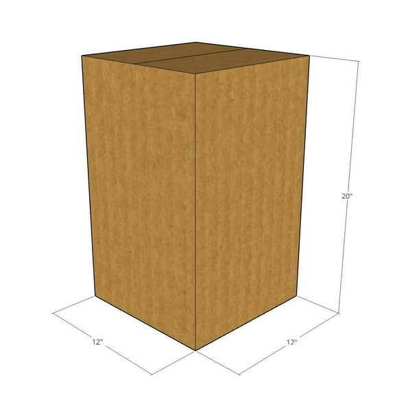 12x12x20 Kraft Brown Corrugated Shipping Boxes, 32 ECT Single-Wall, Qty 100