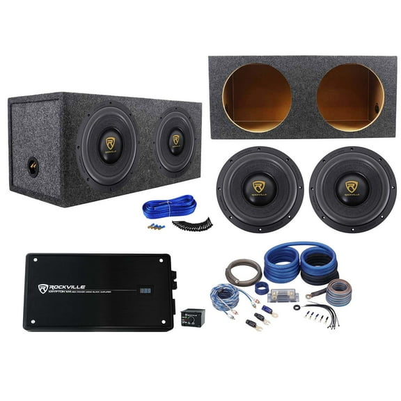 (2) Rockville W10K9D4 10" 6400w Subwoofers Sealed Sub Box Mono Amplifier Amp Kit