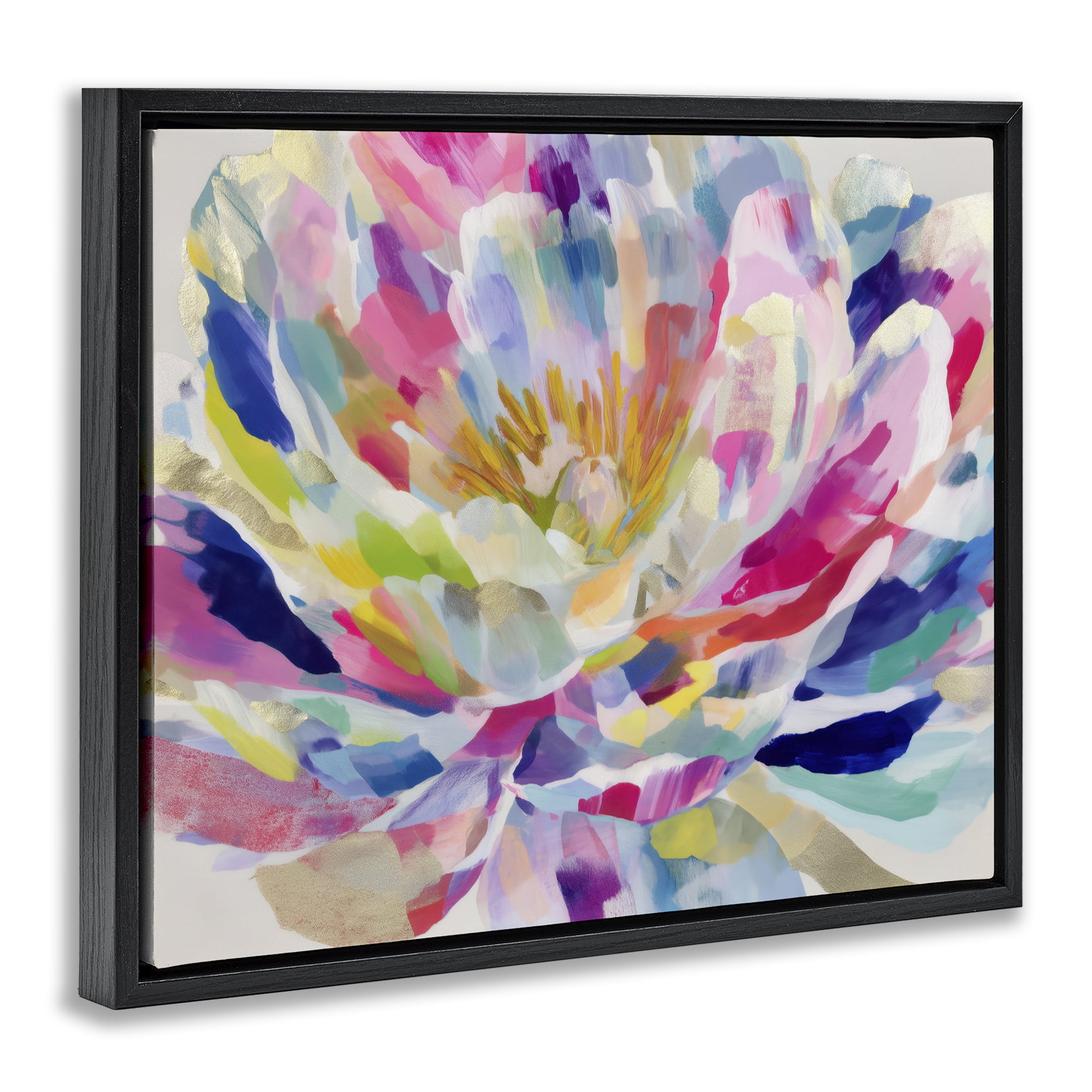 Stupell Industries Dahlia in Pink & Blue Black Framed Floater Canvas Wall Art, design by Chromatic Storm Studio