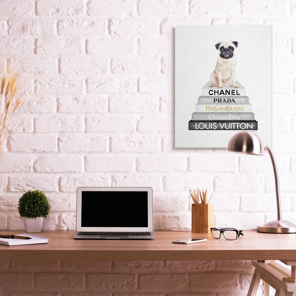 Stupell Industries Glam Pug Sitting on Women's Fashion Icon Books Designed by Amanda Greenwood