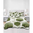 thumbnail image 3 of Sage Green Marble Summer Quilt Set Twin Size,Soft Microfiber Quilted Bedding Set with 2 Pillow Shams,Gold White Geometric Hexagon Modern Lightweight All Season Bedspread Coverlet for Bedroom 68"x86", 3 of 6
