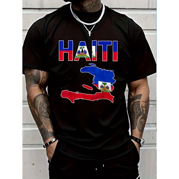 100% Cotton Happy Haitian Flag Day Cool Haiti Flag Map Haitian Pride T-Shirt Short Sleeve T-Shirt Women's Men's Graphic Tee Causal Tops Women's Men Graphic Tee