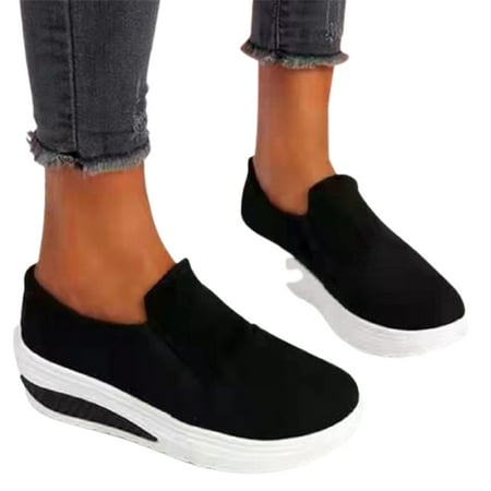 

Women\ s Thick Platform Heeled Shoes PU Suede Loafers Casual Cushioning Slip on Shoes for Daily Solid Color 35-43 New