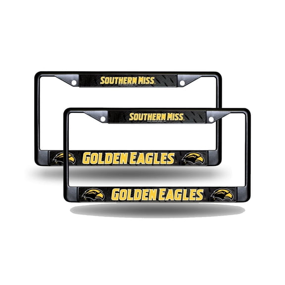 Southern Miss Golden Eagles Black Metal License Plate Frame - Set of 2 Frames