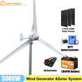 thumbnail image 2 of Generador de turbina eólica horizontal de 3 aspas, 3000 W, 24 V, 48 V, 96 V, con controlador de cargador MPPT y sistema inversor fuera de la red, 2 of 5