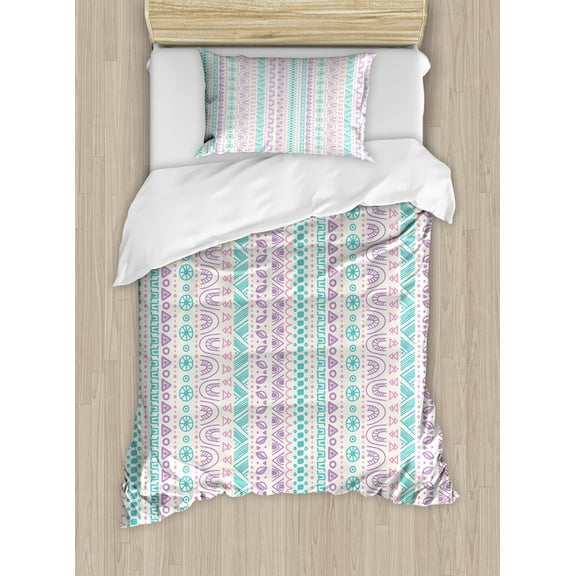 Ambesonne Abstract Duvet Cover Set, Geometric Art, Twin, Lilac Turquoise