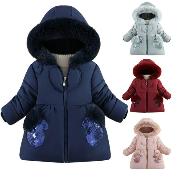 Hrsba Boys Girls Winter Outerwear Coats, Girls Winter Coats Long Sleeve Mid - Length Puffer Jackets for Little Girls Warm and Stylish Outerwear