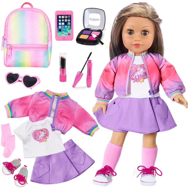 Set de ropa y accesorios de maquillaje para muñecas ZITA ELEMENT de 18 pulgadas