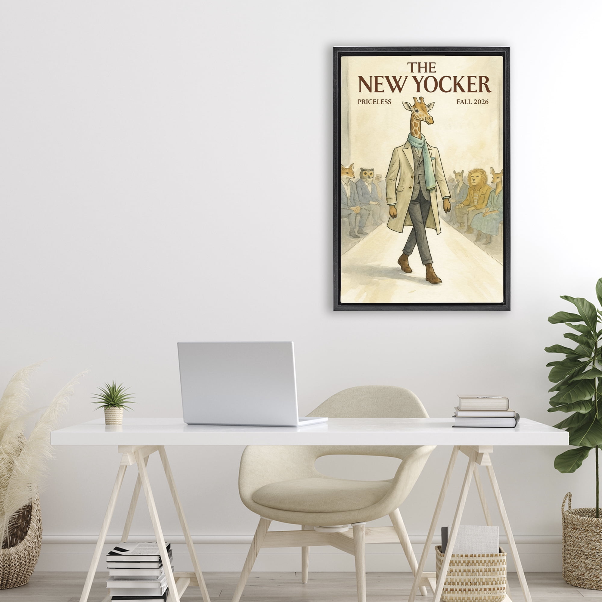 Stupell Industries New Yocker Giraffe Model Black Framed Floater Canvas Wall Art, design by Grotto Studios