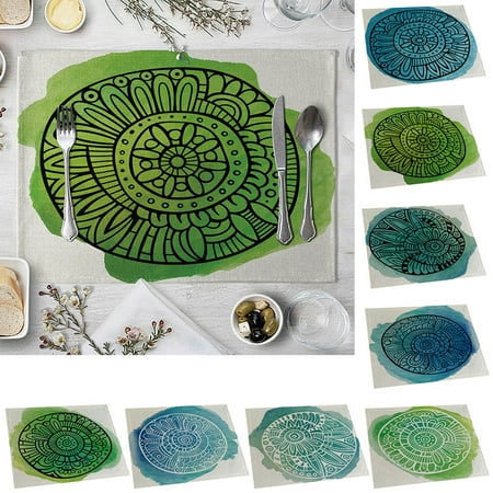 

KAOU 42x32cm Mandala Flower Print Heat Insulation Placemat Bow Dish Tableware Mat Pad