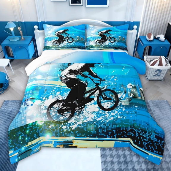 jejeloiu Extreme Speed Game Twin Comforter Sets,Motorcycle Bedding Set For Boys Teens 2 Pieces