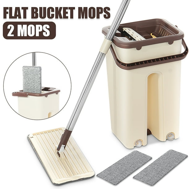Flat Mop and Bucket, Washable Microfiber Mop Heads, 360° Cleaning Range