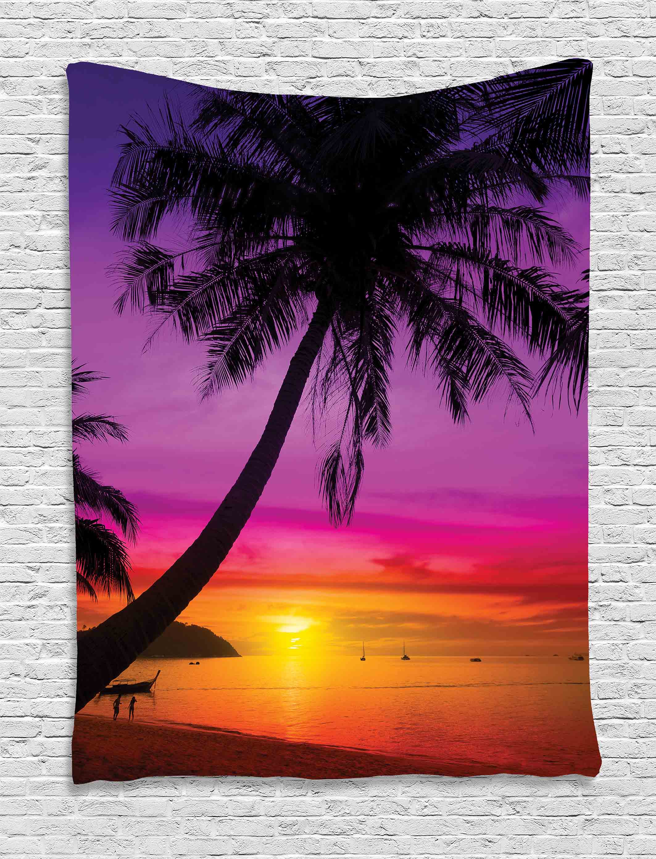 Tropical Decor Wall Hanging Tapestry, Palm Tree Silhouette On Tropical ...