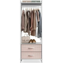 YSNW Clothing Rack with Drawers - Clothes Stand Dresser - Wood Top, Steel Frame, & Fabric Drawers - Tall Closet Storage Organizer - Garment Rack for Hanging Shirts, Dresses, & Jackets（Pink）