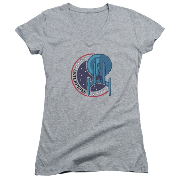 Star Trek Enterprise Patch Junior Women's V-Neck T-Shirt Athletic Heather