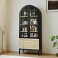thumbnail image 3 of HLR 71" Tall Arched Storage Cabinet, Modern Farmhouse Black Kitchen Pantry Cabinet with Glass Doors and 2 Drawers, Versatile Display Cabinet for Kitchen, Dining Room, Living Room, 3 of 6