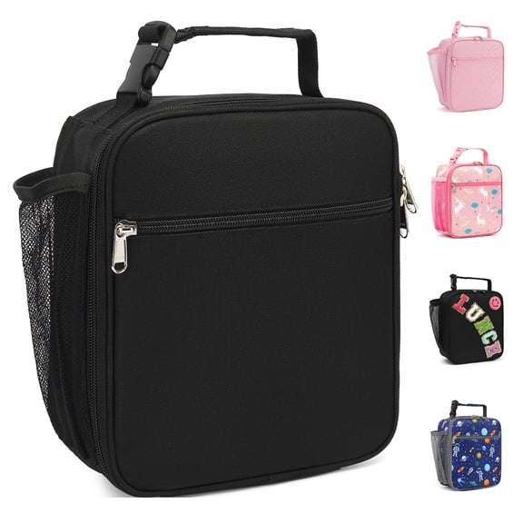 GYEUKHAM Kids Insulated Lunch Box, Mini Cooler Thermal Meal Bag with Buckle & Mesh Side Pocket, Back to School Tote for Girls & Boys,Black