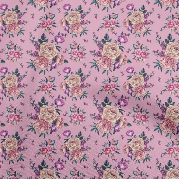 oneOone Rayon Light Pink Fabric Florals Dress Material Fabric Print Fabric By The Yard 56 Inch Wide
