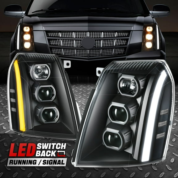 [Switchback LED DRL]For 07-14 Escalade ESV EXT Projector Headlights Black/Clear