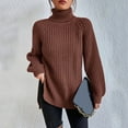 thumbnail image 4 of YUGYXL Women's Turtleneck Sweaters Slouchy Knit Chunky Sweater Fall Winter Fashion Cable Weaving Long Sleeve Pullover Brown S, 4 of 7