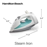Hamilton Beach Steam Iron for Clothes with Stainless Steel Soleplate, Retractable Cord & Auto Shut-Off, 1200 W, White