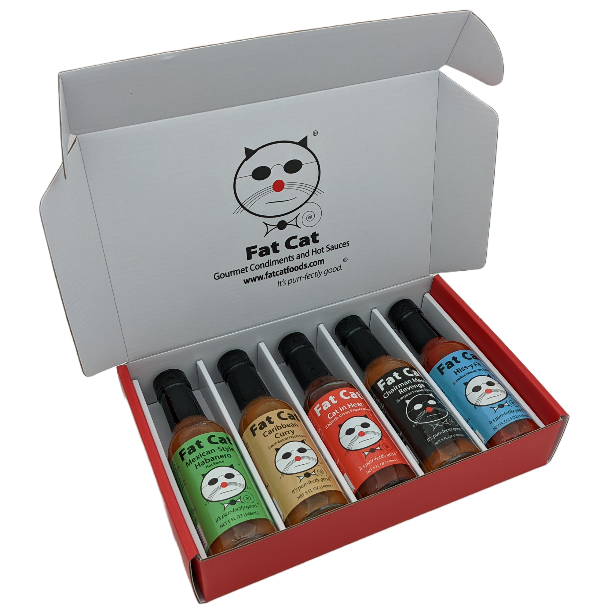 Heat Lovers Hot Sauce Gift Set and Sampler Variety Pack by Fat Cat