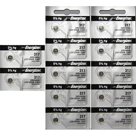 Pack of 12 - Energizer 317 Button Cell Silver Oxide SR516SW Watch Battery Mercury Free