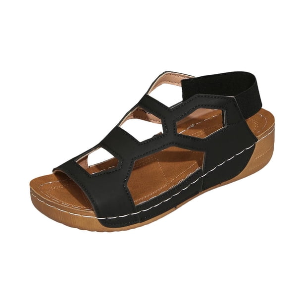 Sandalias de Cuña de las Mujeres Casuales Moda Verano Color Sólido Fondo Grueso Playa Boca de Pescado Corte Cuña Tacón Bajo Sandalias de las Mujeres con Correa Trasera Correa Elástica
